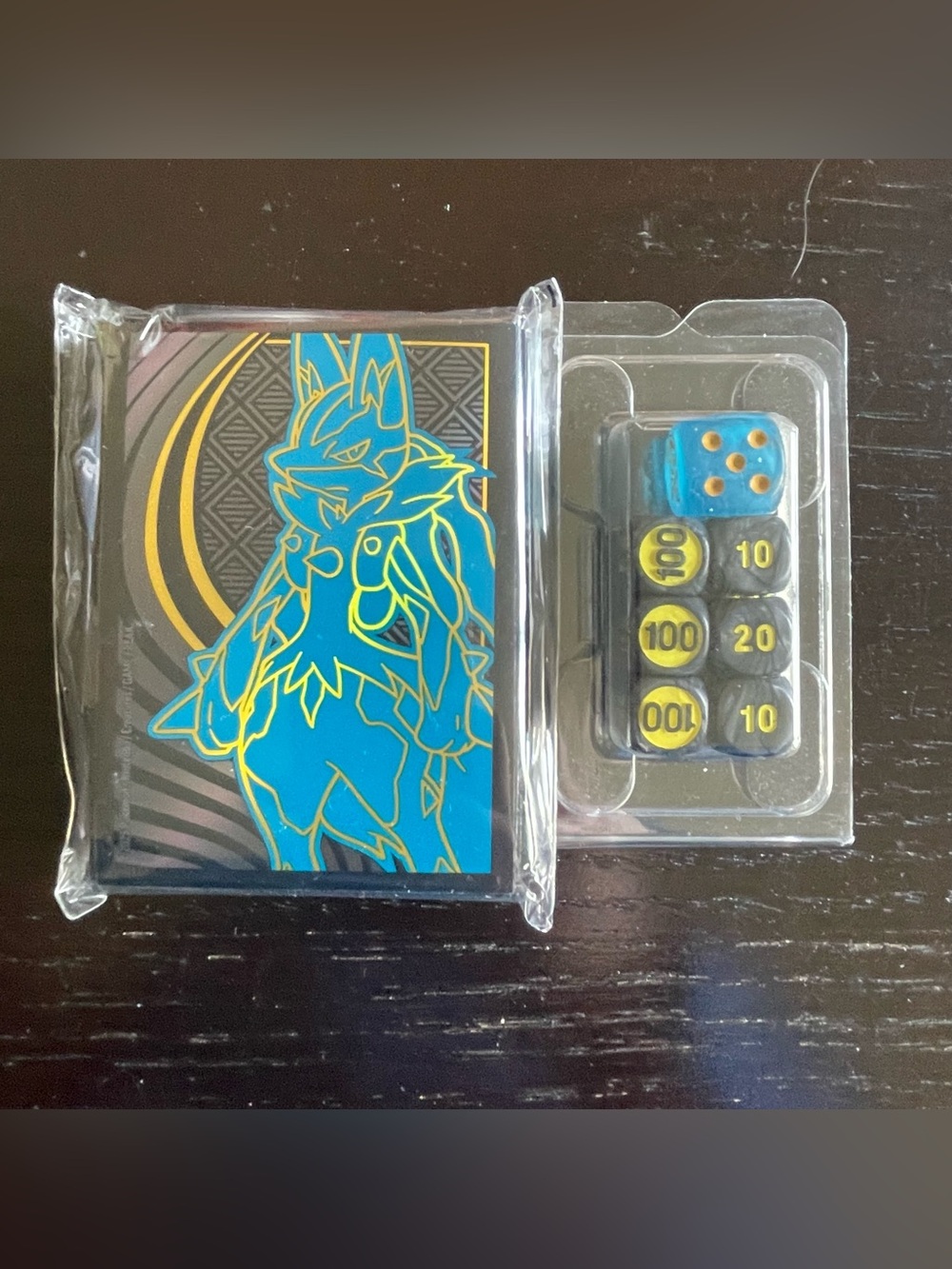 Pokemon TCG Mega Evolutions Lucario ETB Sealed Card Sleeves, and Dice Bundle